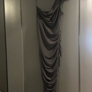 Women's Black One-Shoulder Ruched Draped Dress